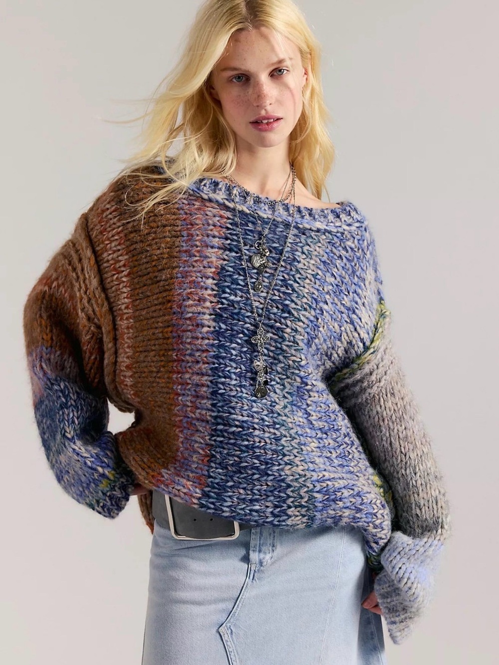 Free People Oversized Chunky Knit Marltastic Alpaca Pullover Sweater